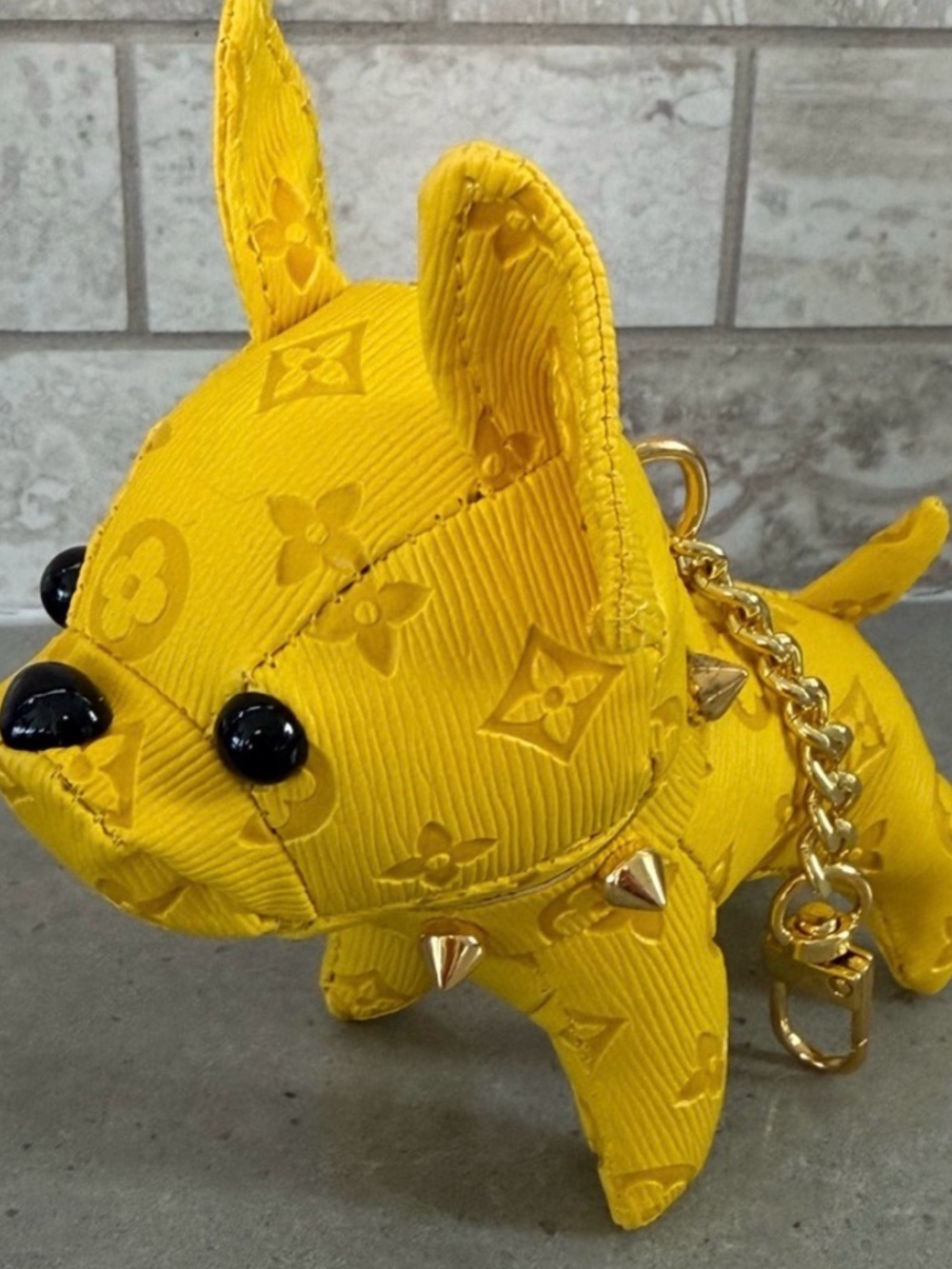 YELLOW French Bulldog bag or purse charm with Gold Accents